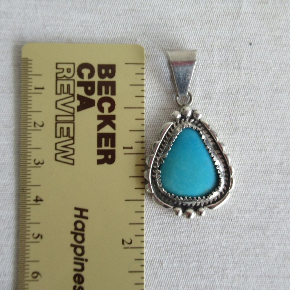 VTG State Sterling Silver Sleeping B Turquoise Navajo Pendant Signed WP 1.75" H - Picture 8 of 11